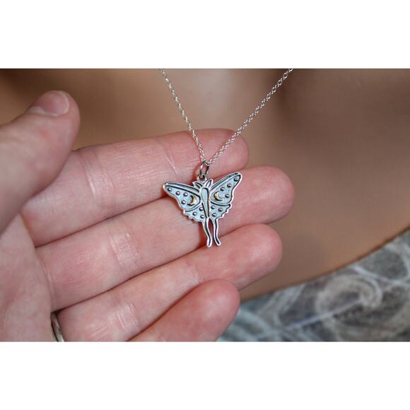 Sterling Silver Luna Moth Charm with Bronze Moons Necklace - Picture 2 of 2